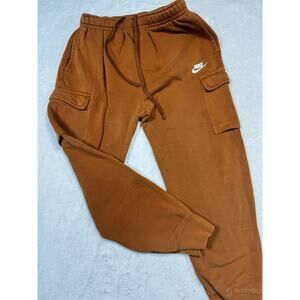 VTG Nike Fleece Cargo Joggers M Burnt Sienna Brown Midweight Sweatpants